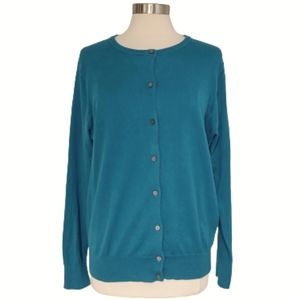 Lands' End Teal Cardigan Large Supima Cotton